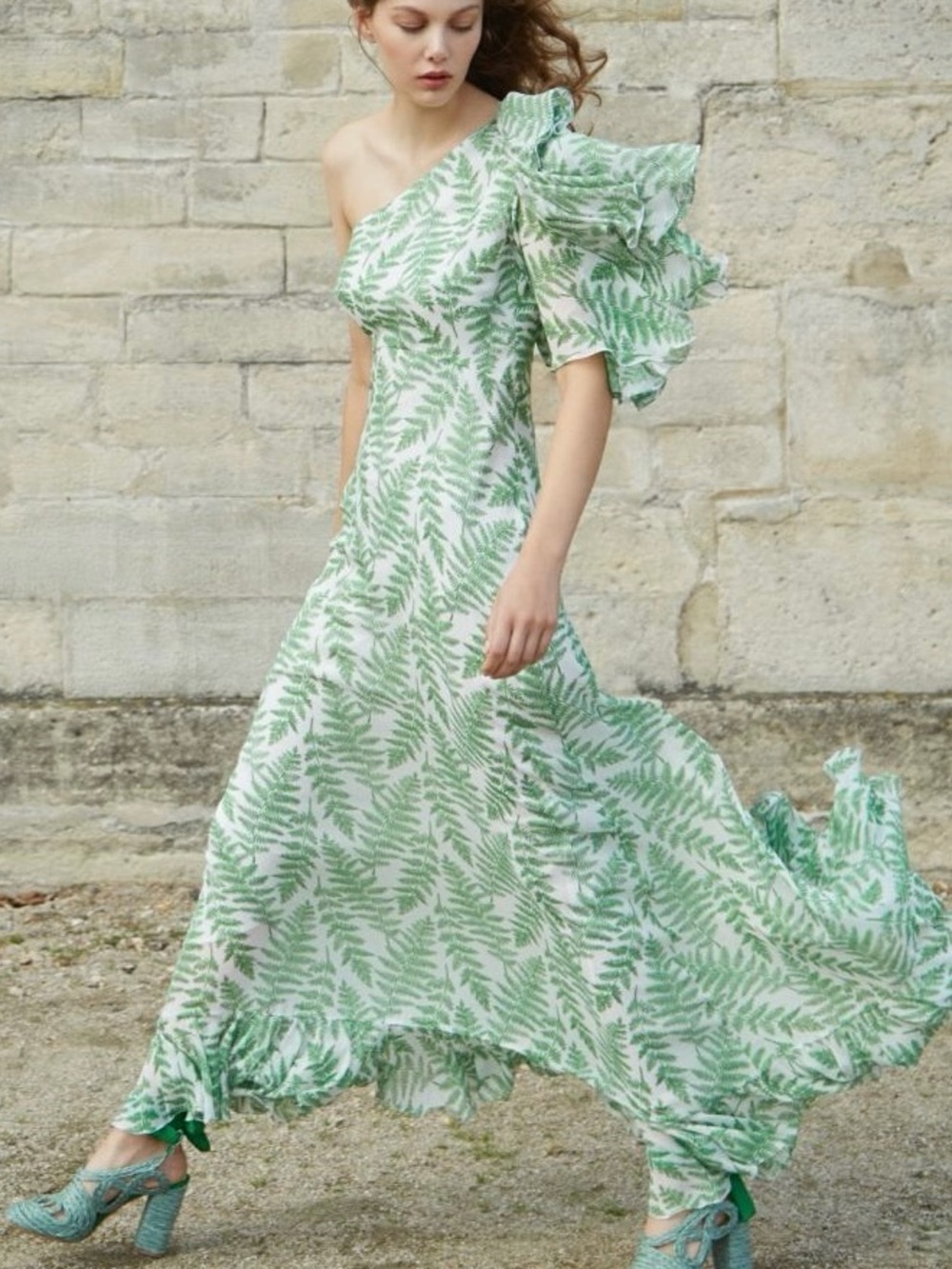 SALONI One-Shoulder Silk Maxi Dress